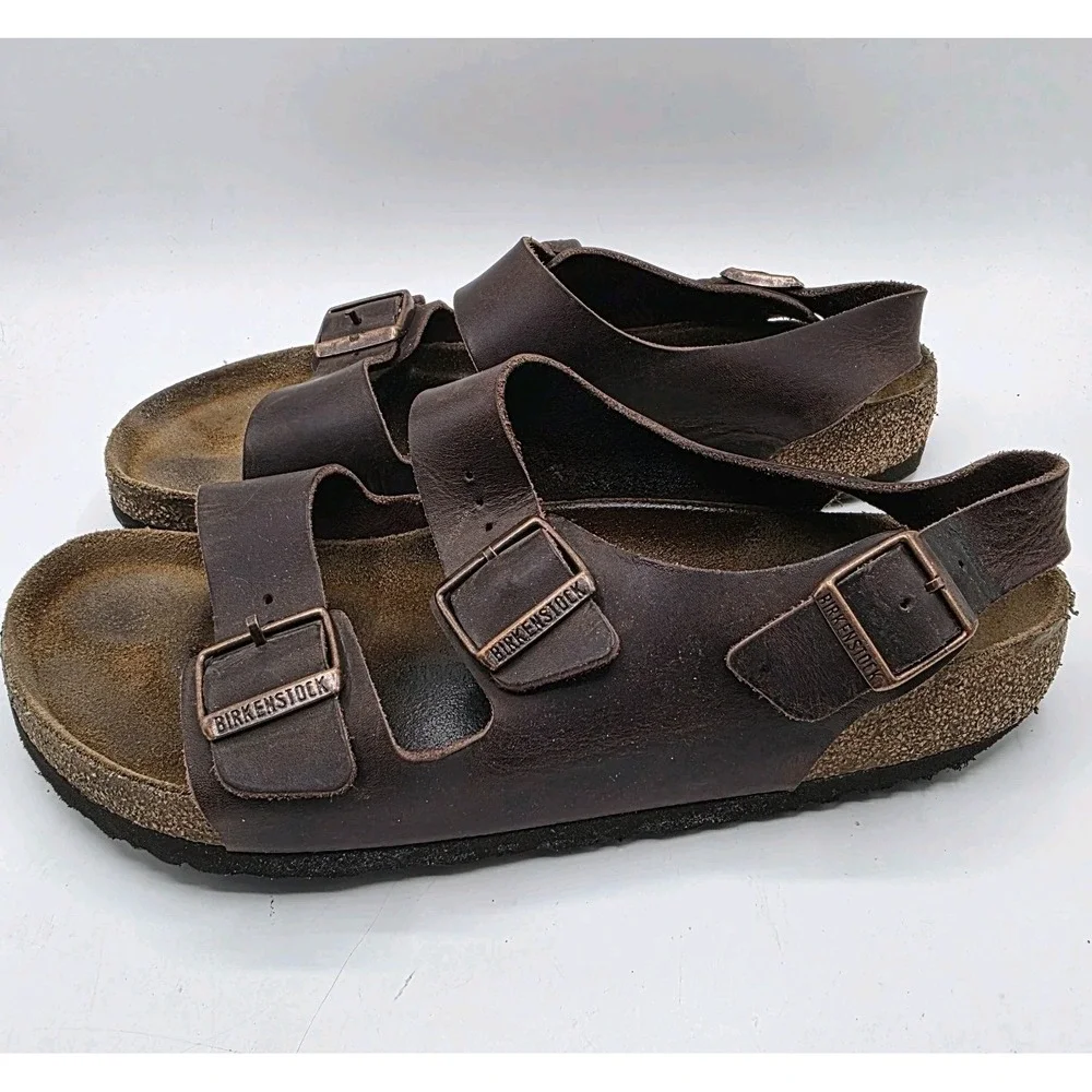 Birkenstock Milano Sandals SZ 43 Mens US 10-10.5 Habana Brown Oiled Leather
